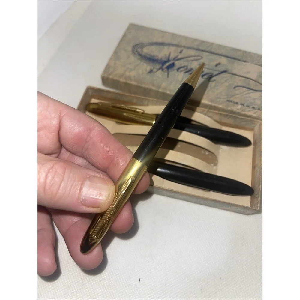 Vintage Comet Fountain Pen 14kt gold Fine nib, Pencil & Pen Set in Box